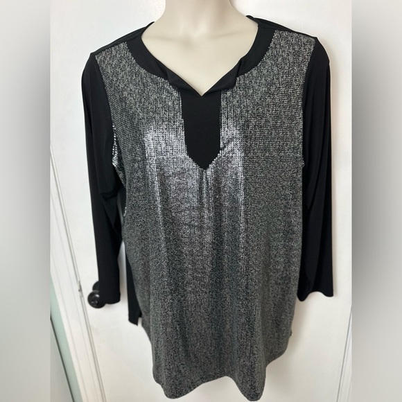 Quacker Factory Sequin Sparkle Long Sleeve Holiday Top Size 1X #1516 - Picture 6 of 9